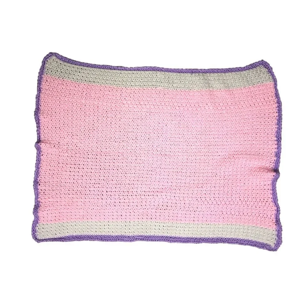 Baby Blanket Handmade Knit‎ Lap Throw Pink Purple 40x30